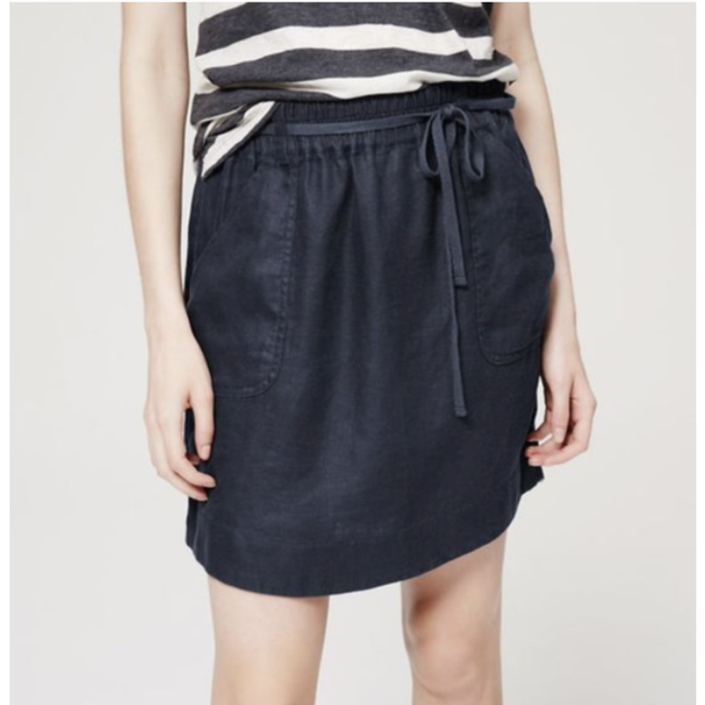 Loft Blue Linen Drawstring Paperbag Waist Skirt M